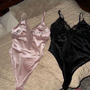 2 new velour lingerie style bodysuit goth festival pink black sexy lace NWT emo